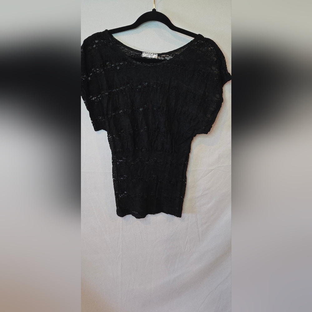 3/$25! Poetry 90's Y2K Whimsigoth Elegant Sheer Black Lace Top Women's Small